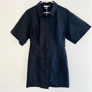 NWT FRAME Noir Black Short Sleeve Button-Up dress cotton large